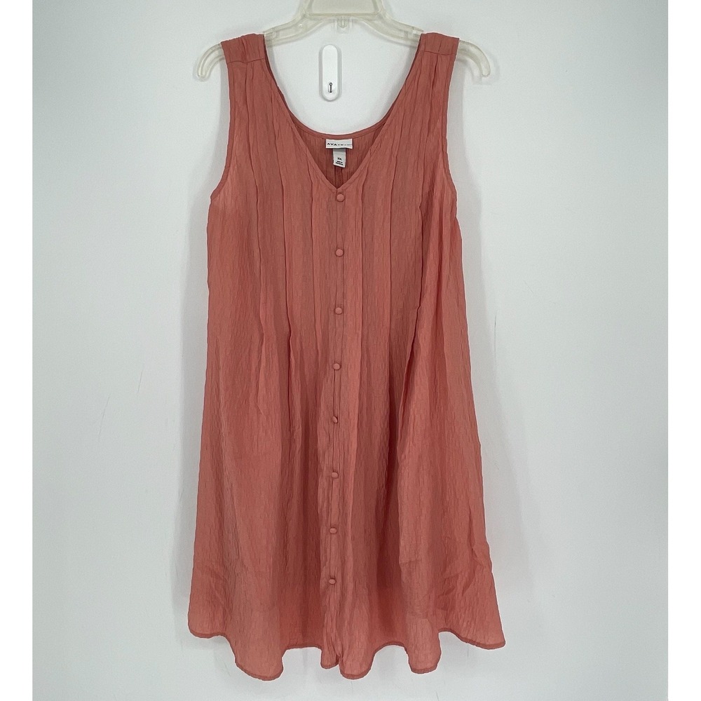 Ava & Viv Women's Pink Gauze Button Front Sleeveless Mini Tank Dress Size XXL